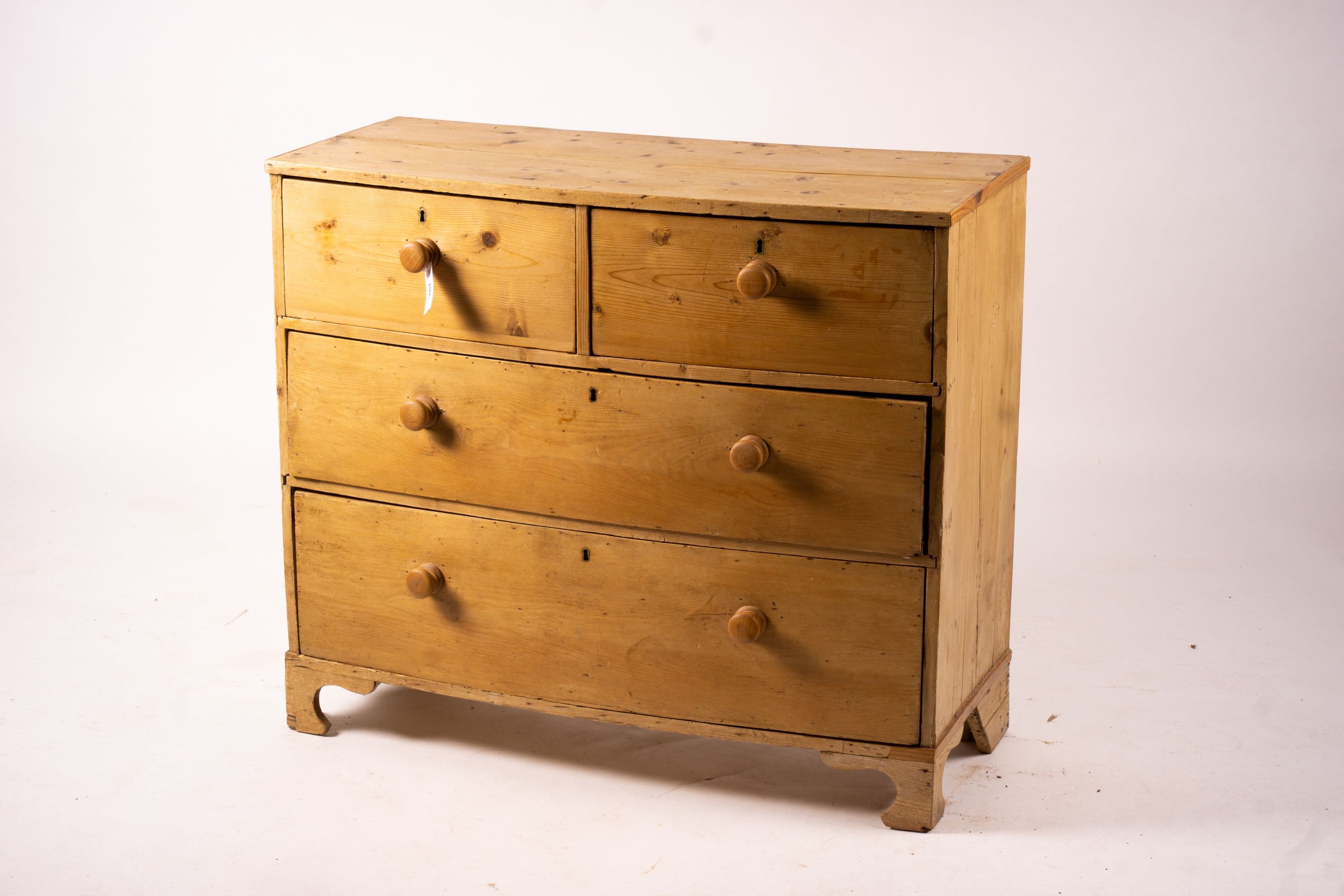 A Victorian pine bow front chest, width 104cm, depth 45cm, height 89cm